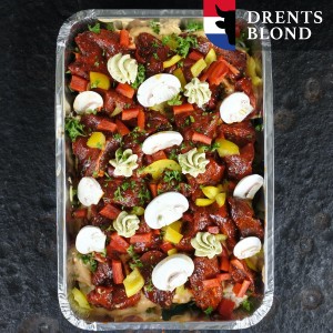 Ovenslee ossenhaaspuntjes in stroganoffsaus