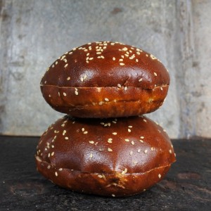 Pretzel sesame burger bun