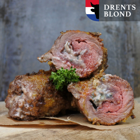 Cordon Bleu Blonde d'Aquitaine met gorgonzola & venkelsalami