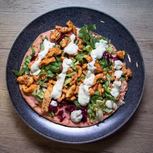 Free-range chicken shawarma