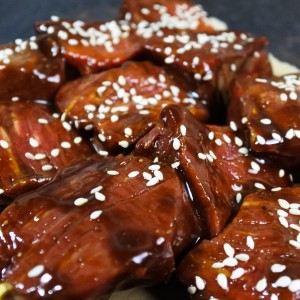 Beef tenderloin skewer ketjap/sesame Black Angus USA