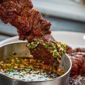 Bavette skewers with Japanese chimichurri