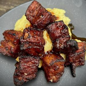 Pork Belly Burnt Ends with Truffle Mash & Whisky Glaze