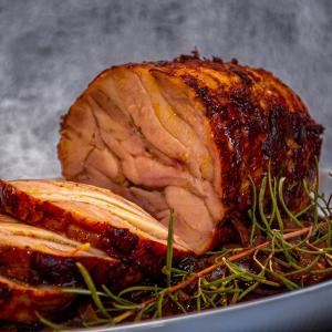 Chicken roulade with mushrooms and onion in ketjap sauce