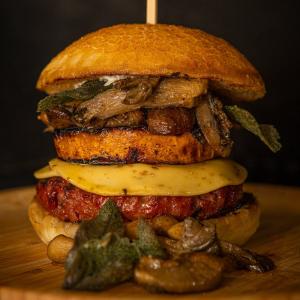Decadent autumn burger with pumpkin and cumin cheese
