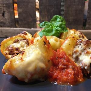 Shell pasta with a quick Bolognese sauce