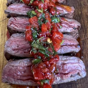 Skirt steak with red chimichurri