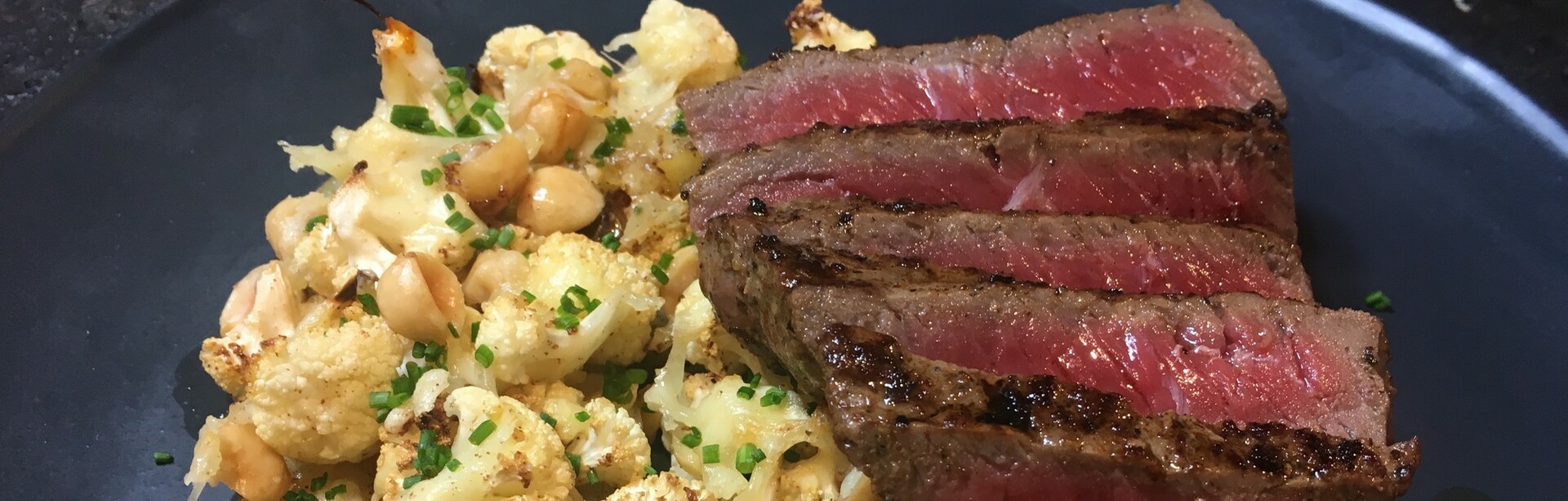 Pepper steak with roasted cauliflower
