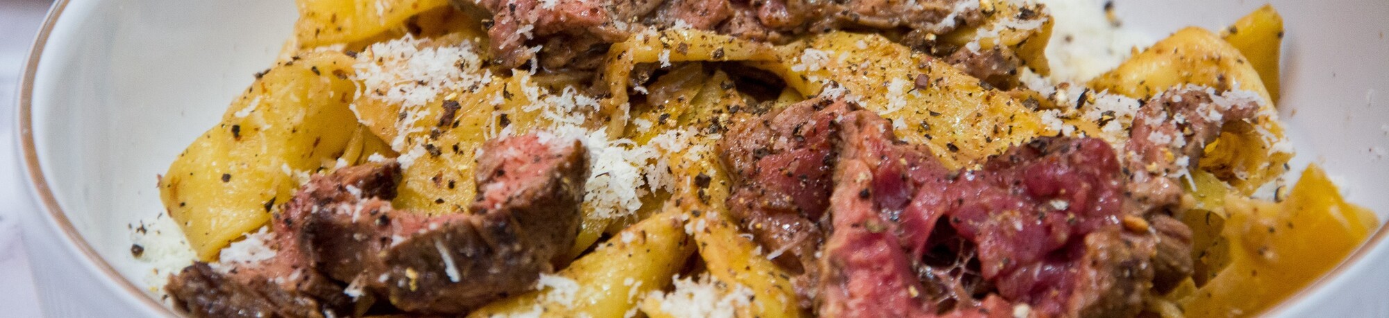 Pappardelle with bavette and carrot in mustard sauce
