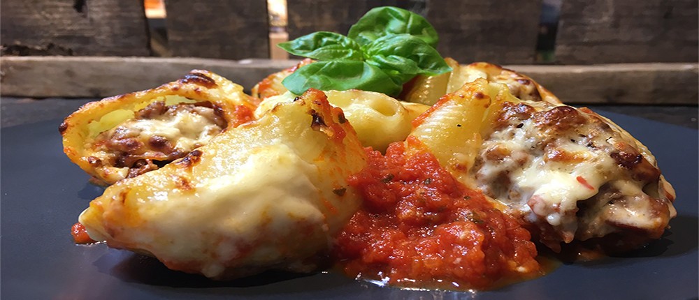 Shell pasta with a quick Bolognese sauce