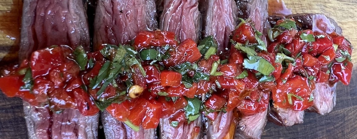 Skirt steak with red chimichurri